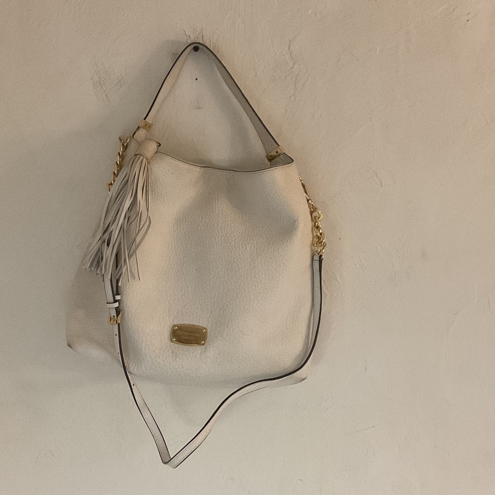 MICHAEL Michael Kors Bedford Off White Pebbled Leather Tassel Hobo Shoulder Bag
